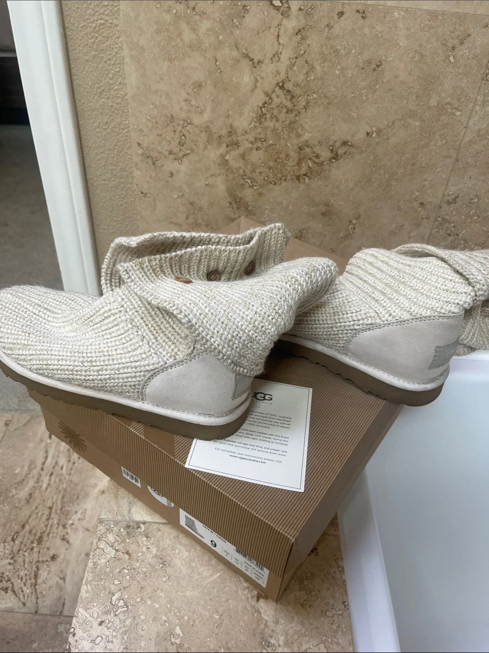 UGG Knit Button Fold-Over Boot - Cream